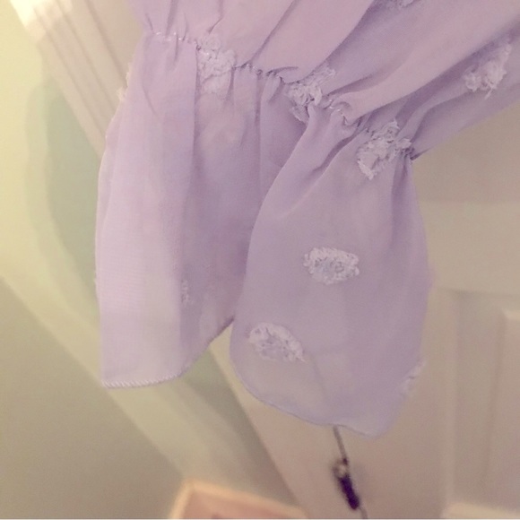 NWOT Womens Puff Long Sleeve ChiffonRuffle Mock Neck with Swiss dots. - Picture 5 of 8